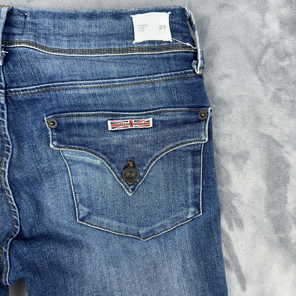 Hudson Cat Mid Rise Skinny Jeans Womens Size 27 Blue Step Hem Back Flap Pockets - Picture 5 of 14